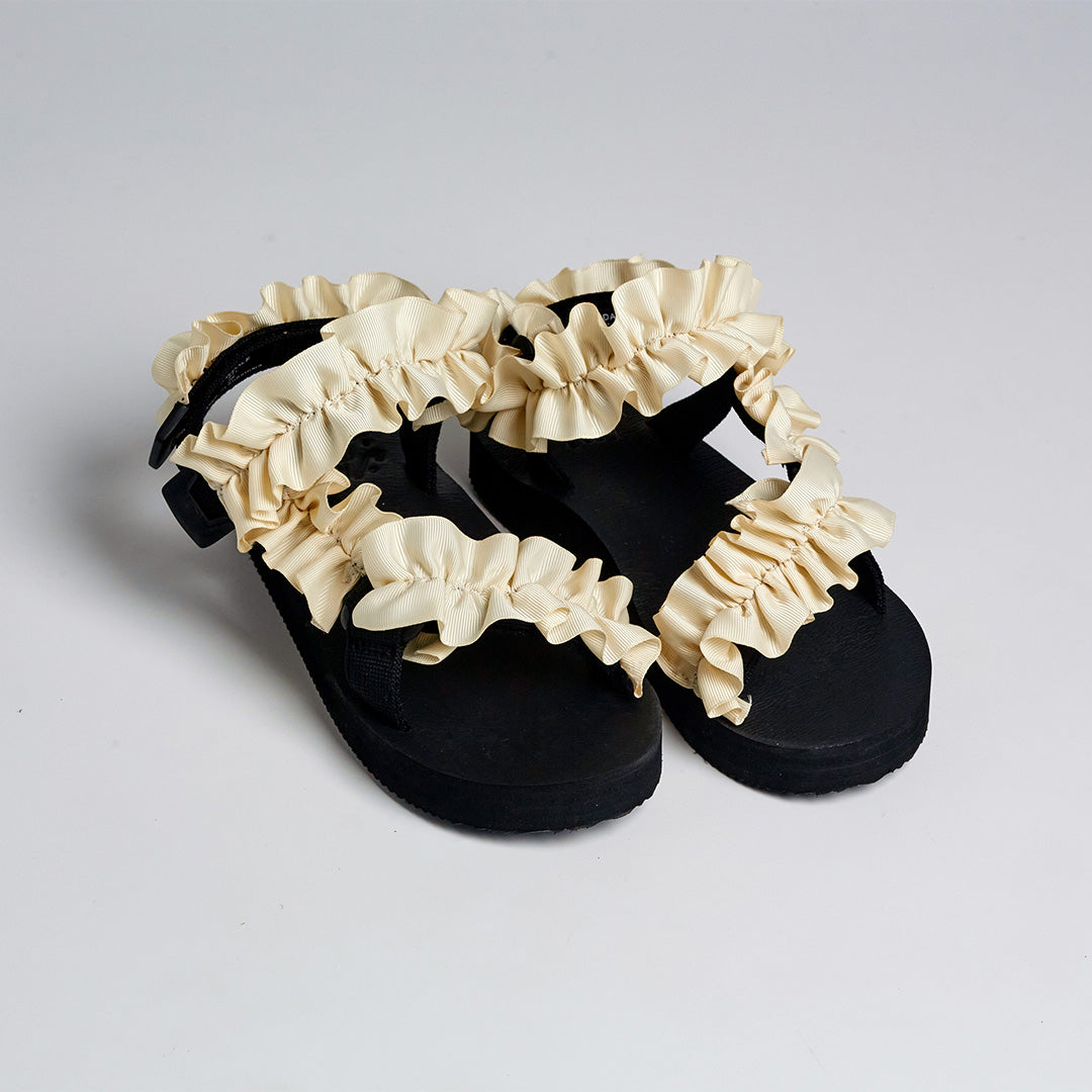 cream frills, jaedals,sandals