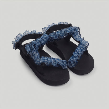 (JaeDals x Solulu) Blue White Checks Tulle Frills