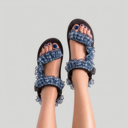 (JaeDals x Solulu) Blue White Checks Tulle Frills
