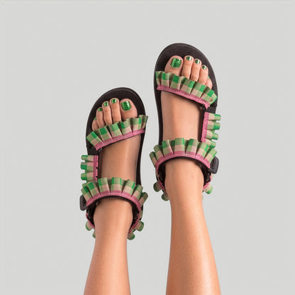 (JaeDals x Solulu) Pink Green Checks Frills JaeDals